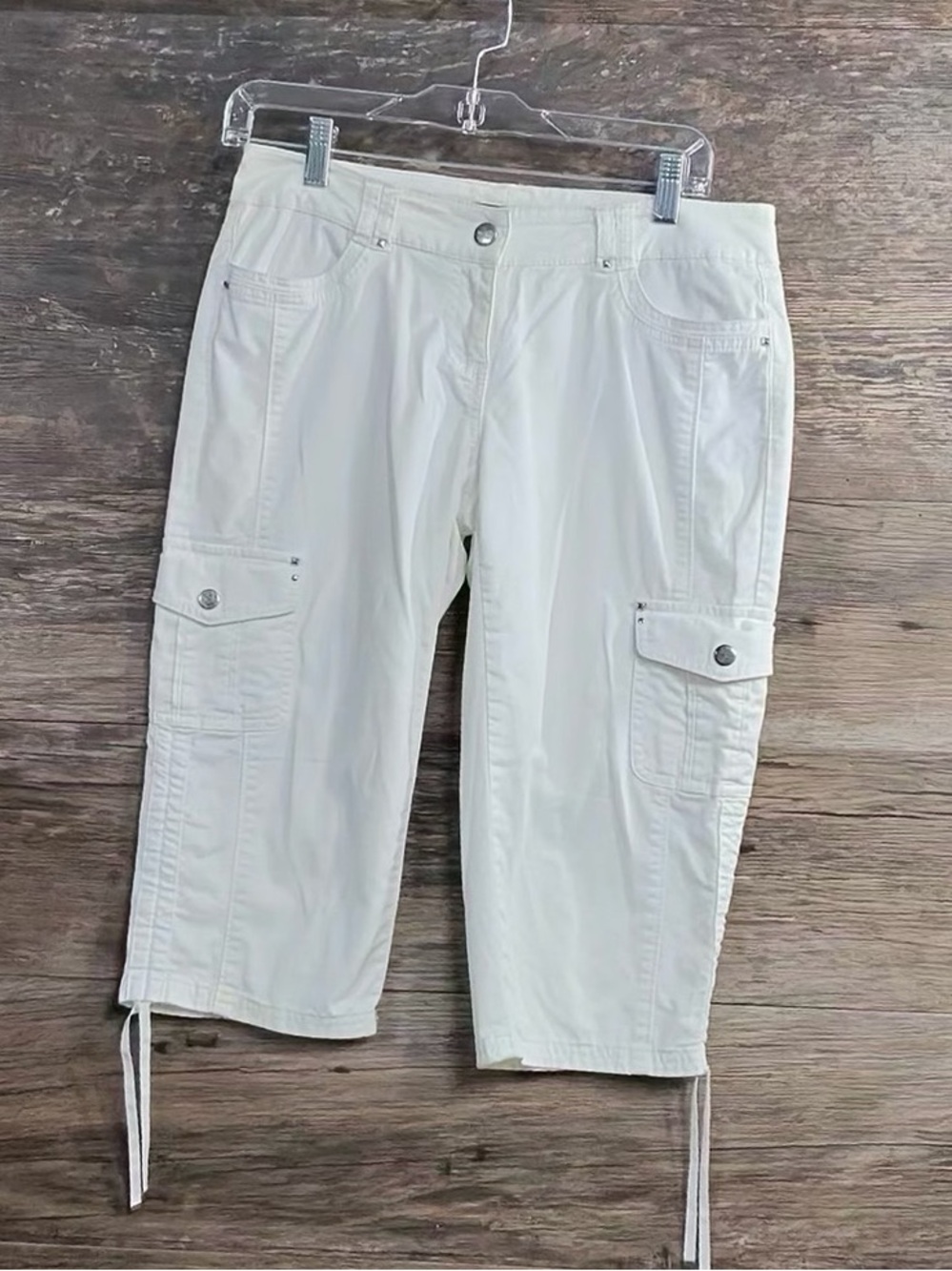 White House Black Market White Cargo Capri Shorts with Drawcords